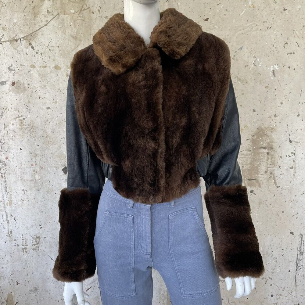 Incredible Vintage 1940’s Women’s ‘Grizzly’ Jacket Black Leather & Mouton Fur